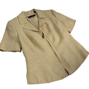 Dana Buchman Career Jacket Shirt Short Sleeve Zip Up Slit Side Tweed Wheat Sz 6